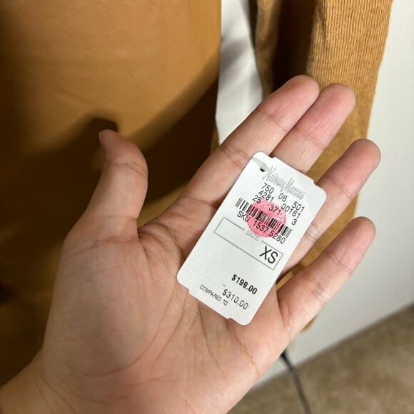 Neiman Marcus Camel Long Sleeve Leather Mini Dress Sz XS NWT - Picture 6 of 10